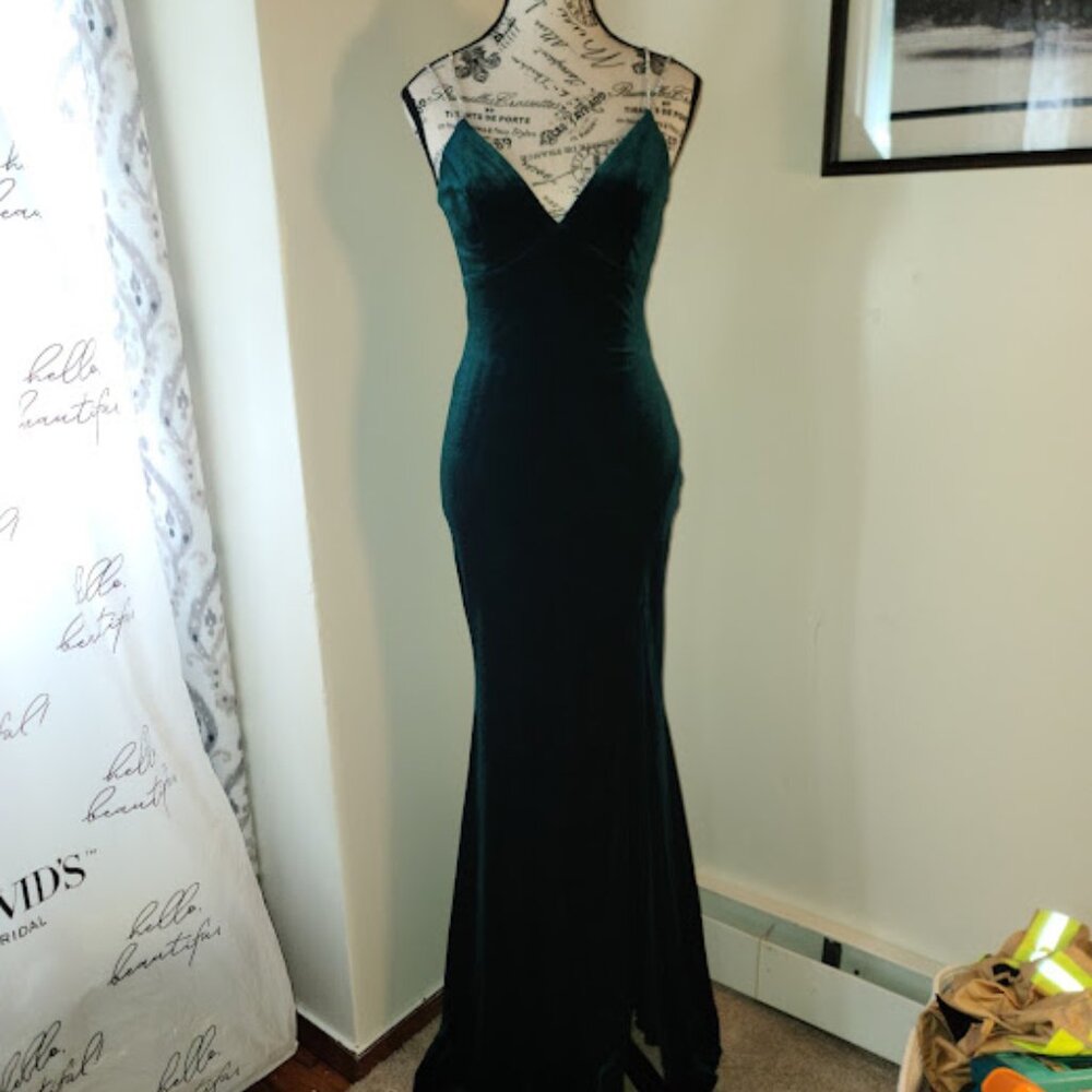 Velvet Crystal Strap Sheath Gown